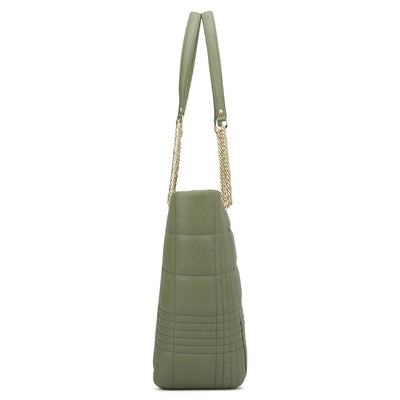 Medium Wax Stripe Leather Tote - Matcha Green