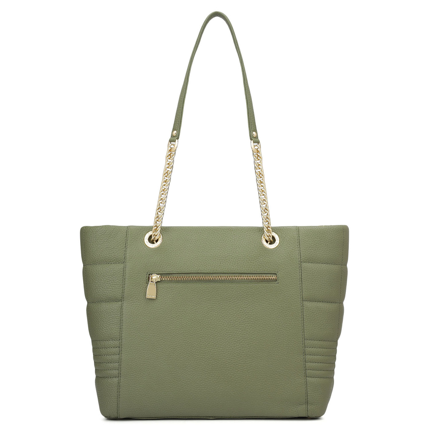 Medium Wax Stripe Leather Tote - Matcha Green