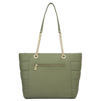 Medium Wax Stripe Leather Tote - Matcha Green