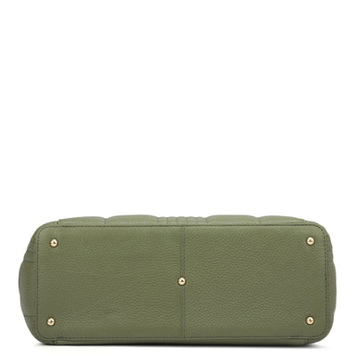 Medium Wax Stripe Leather Tote - Matcha Green