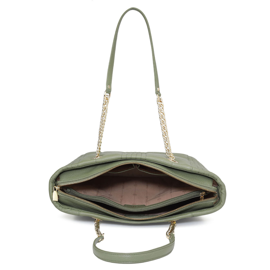 Medium Wax Stripe Leather Tote - Matcha Green
