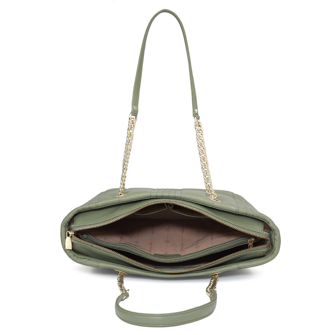 Medium Wax Stripe Leather Tote - Matcha Green