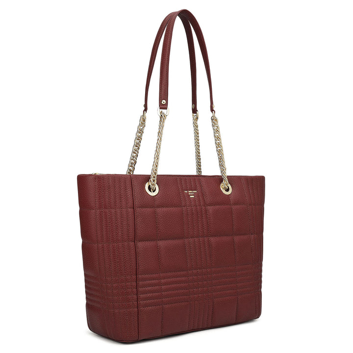 Medium Wax Stripe Leather Tote - Wine