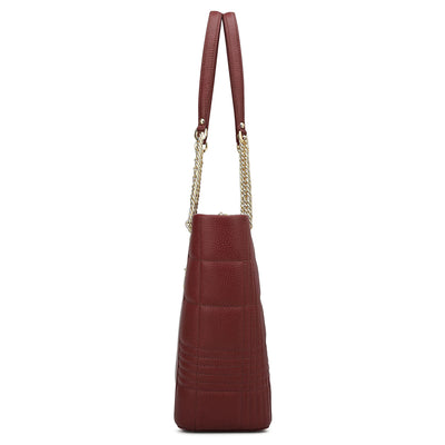 Medium Wax Stripe Leather Tote - Wine