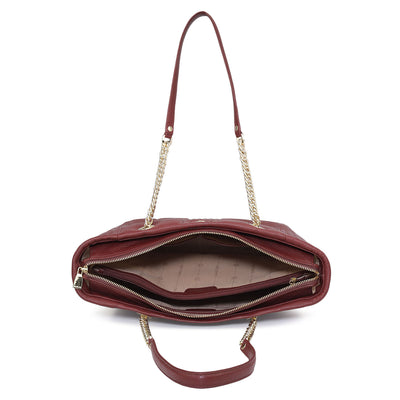 Medium Wax Stripe Leather Tote - Wine
