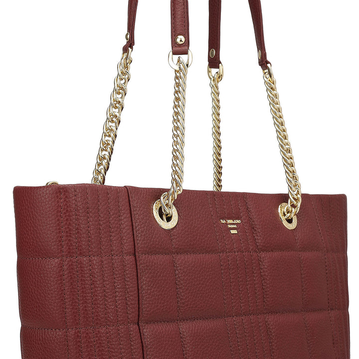 Medium Wax Stripe Leather Tote - Wine