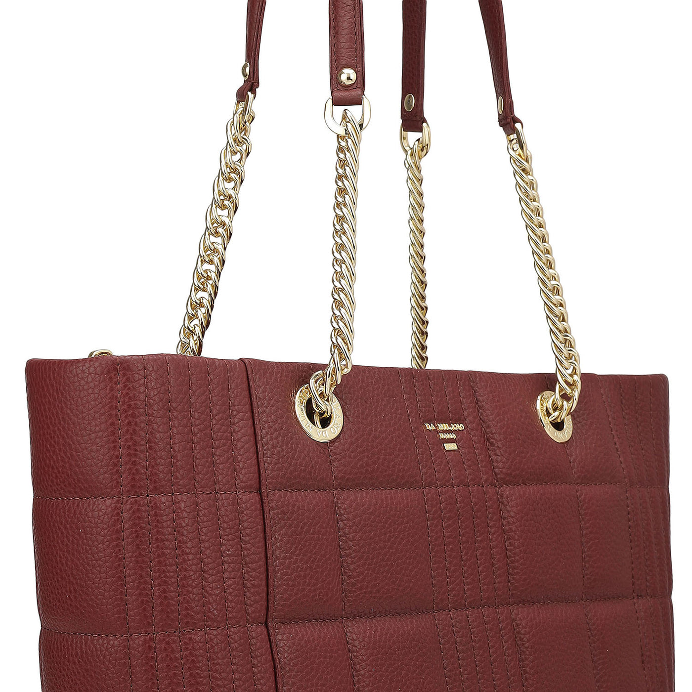 Medium Wax Stripe Leather Tote - Wine