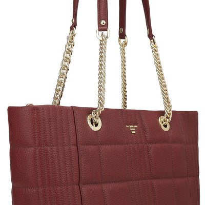 Medium Wax Stripe Leather Tote - Wine