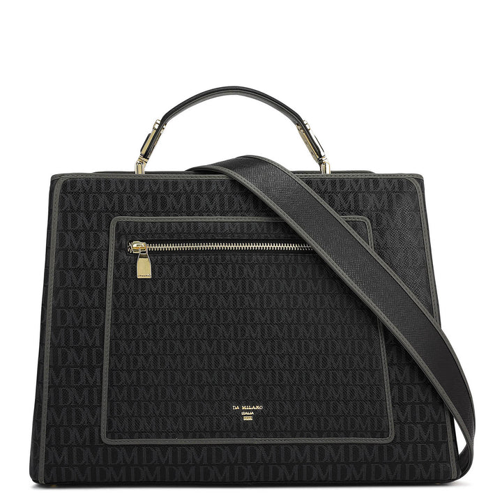 Medium Monogram Leather Book Tote   - Black