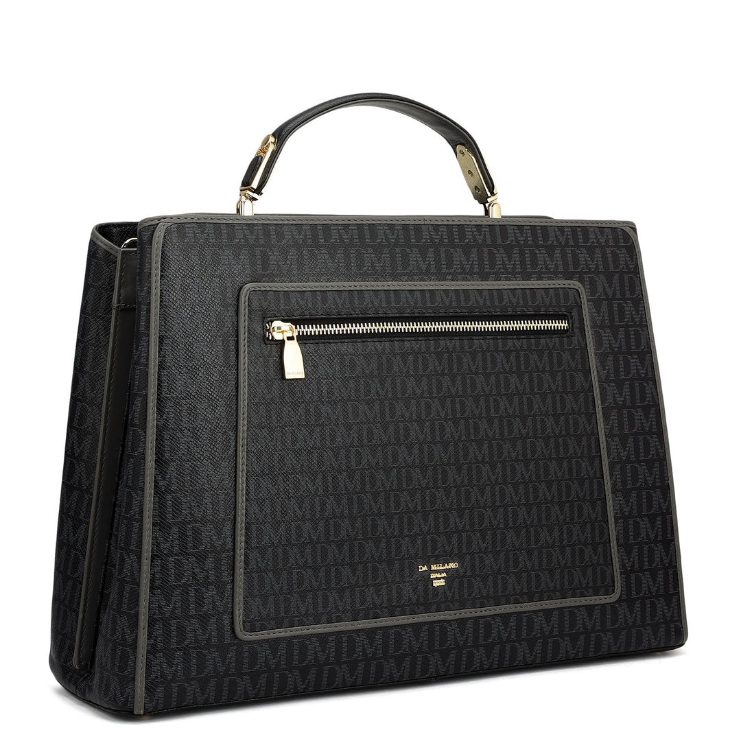 Medium Monogram Leather Book Tote   - Black