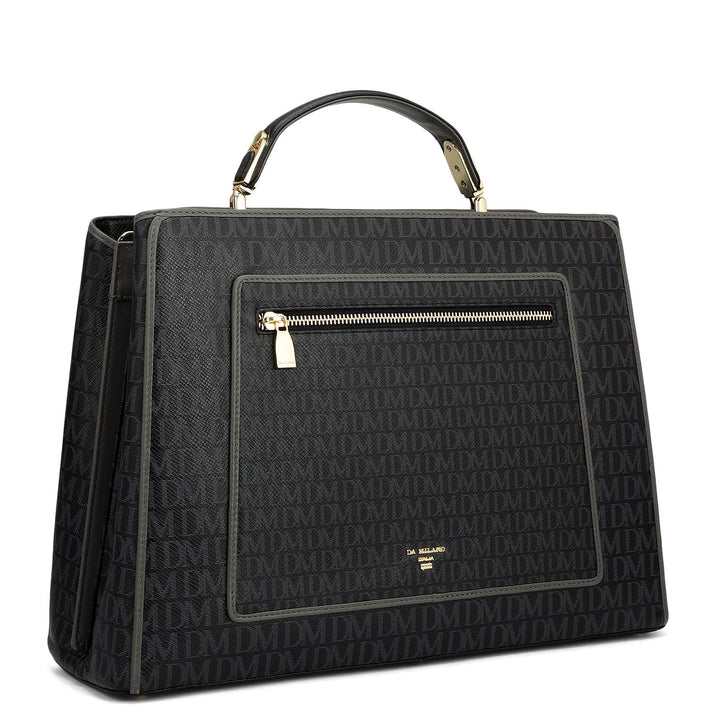 Medium Monogram Leather Book Tote   - Black