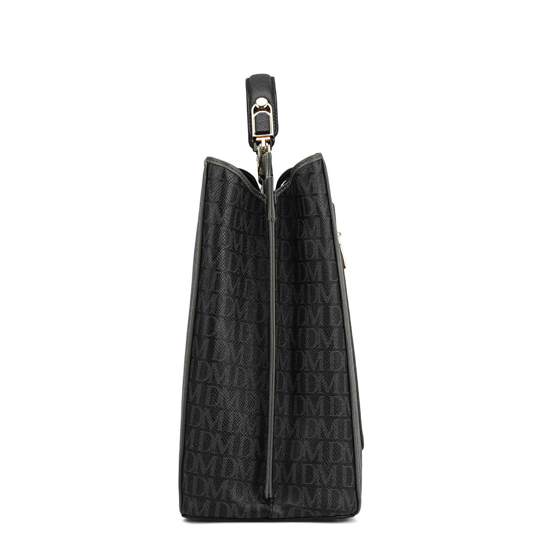 Medium Monogram Leather Book Tote   - Black