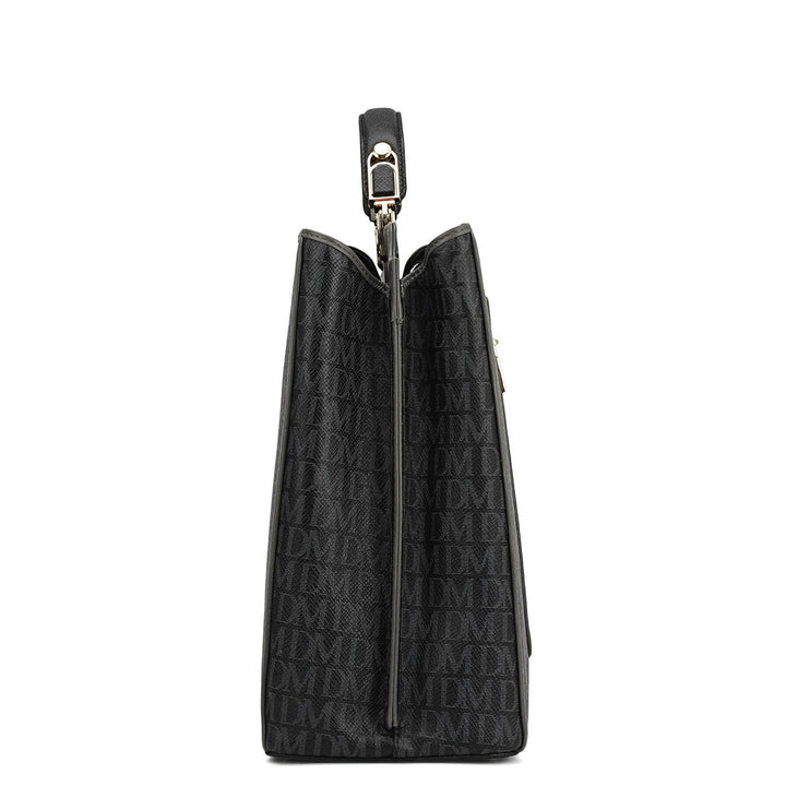 Medium Monogram Leather Book Tote   - Black