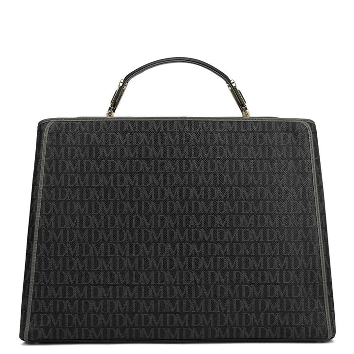 Medium Monogram Leather Book Tote   - Black