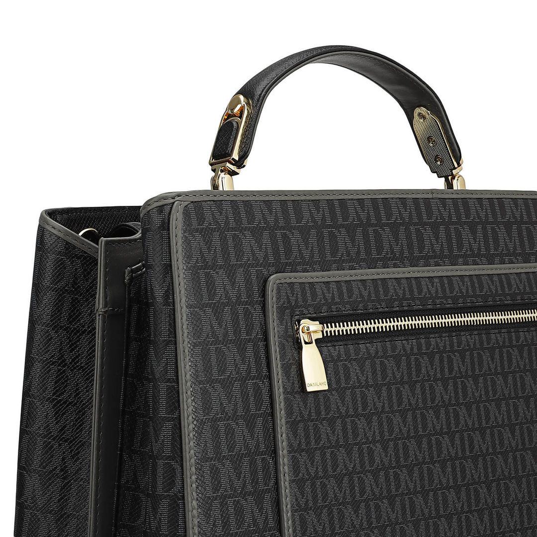 Medium Monogram Leather Book Tote   - Black