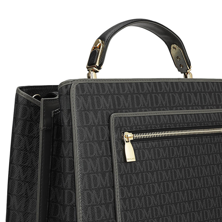 Medium Monogram Leather Book Tote   - Black