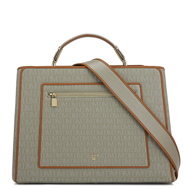 Medium Monogram Leather Book Tote   - Stone Grey