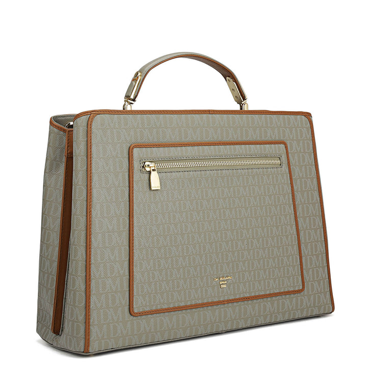 Medium Monogram Leather Book Tote   - Stone Grey