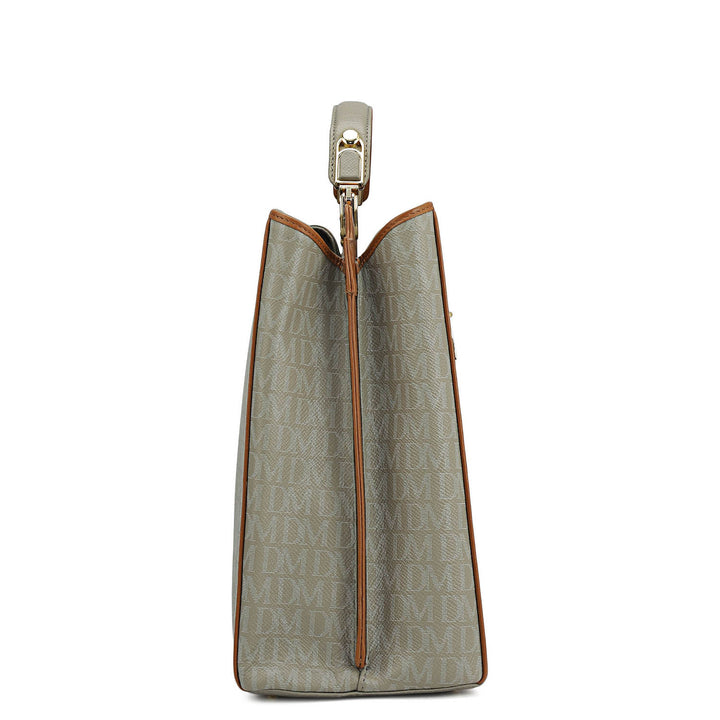 Medium Monogram Leather Book Tote   - Stone Grey