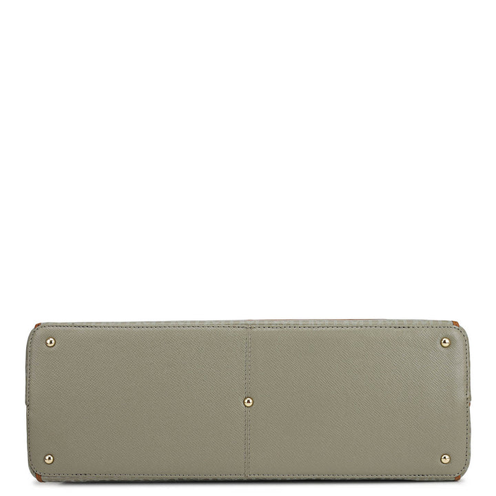 Medium Monogram Leather Book Tote   - Stone Grey