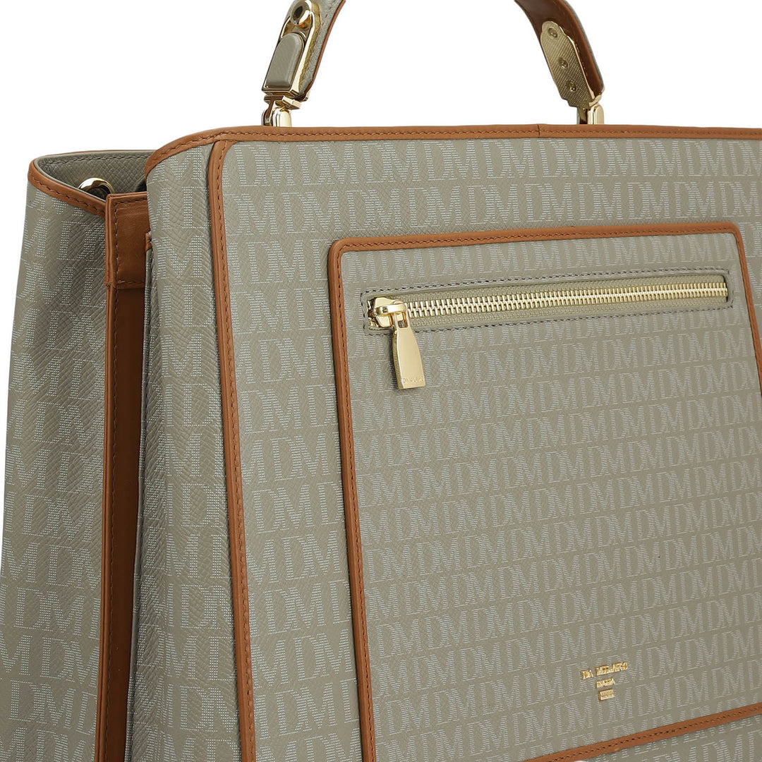 Medium Monogram Leather Book Tote   - Stone Grey