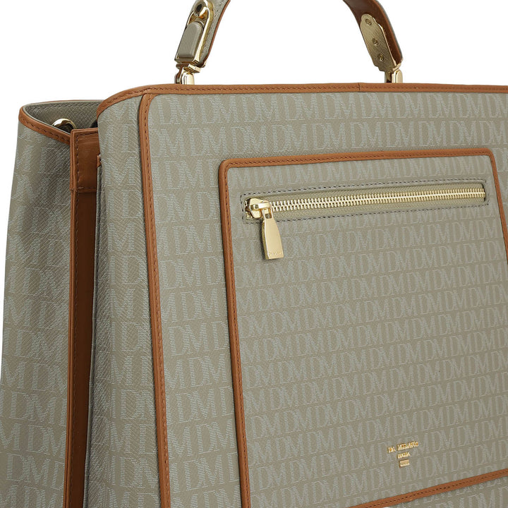 Medium Monogram Leather Book Tote   - Stone Grey