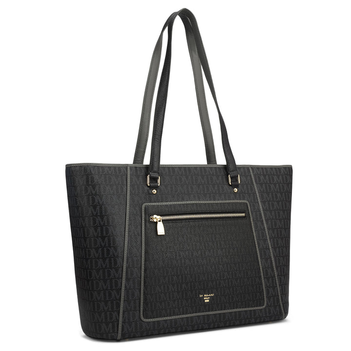 Large Monogram Leather Tote - Black