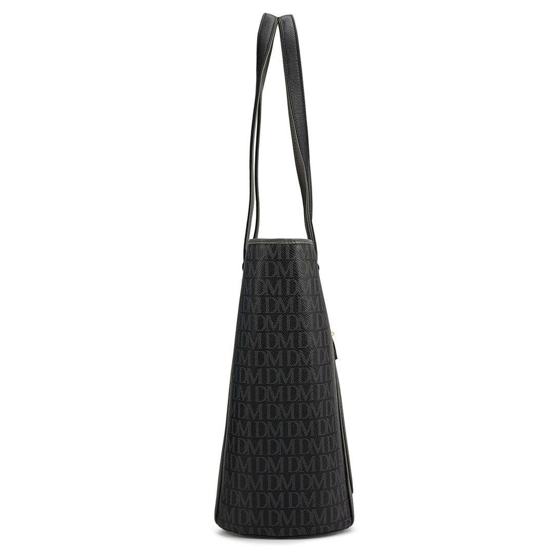 Large Monogram Leather Tote - Black