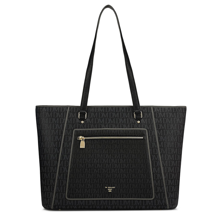 Large Monogram Leather Tote - Black