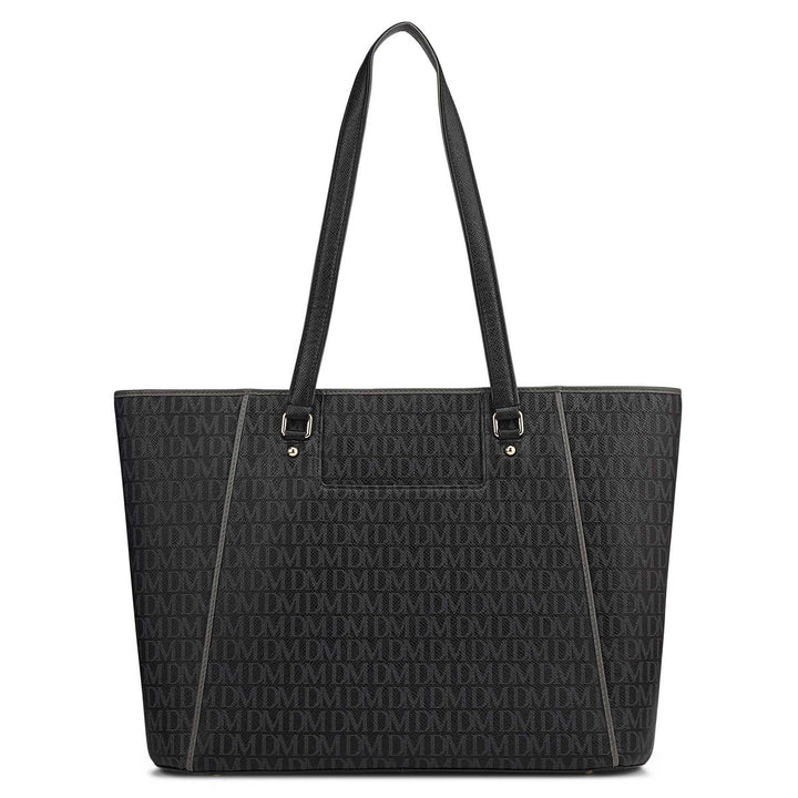 Large Monogram Leather Tote - Black