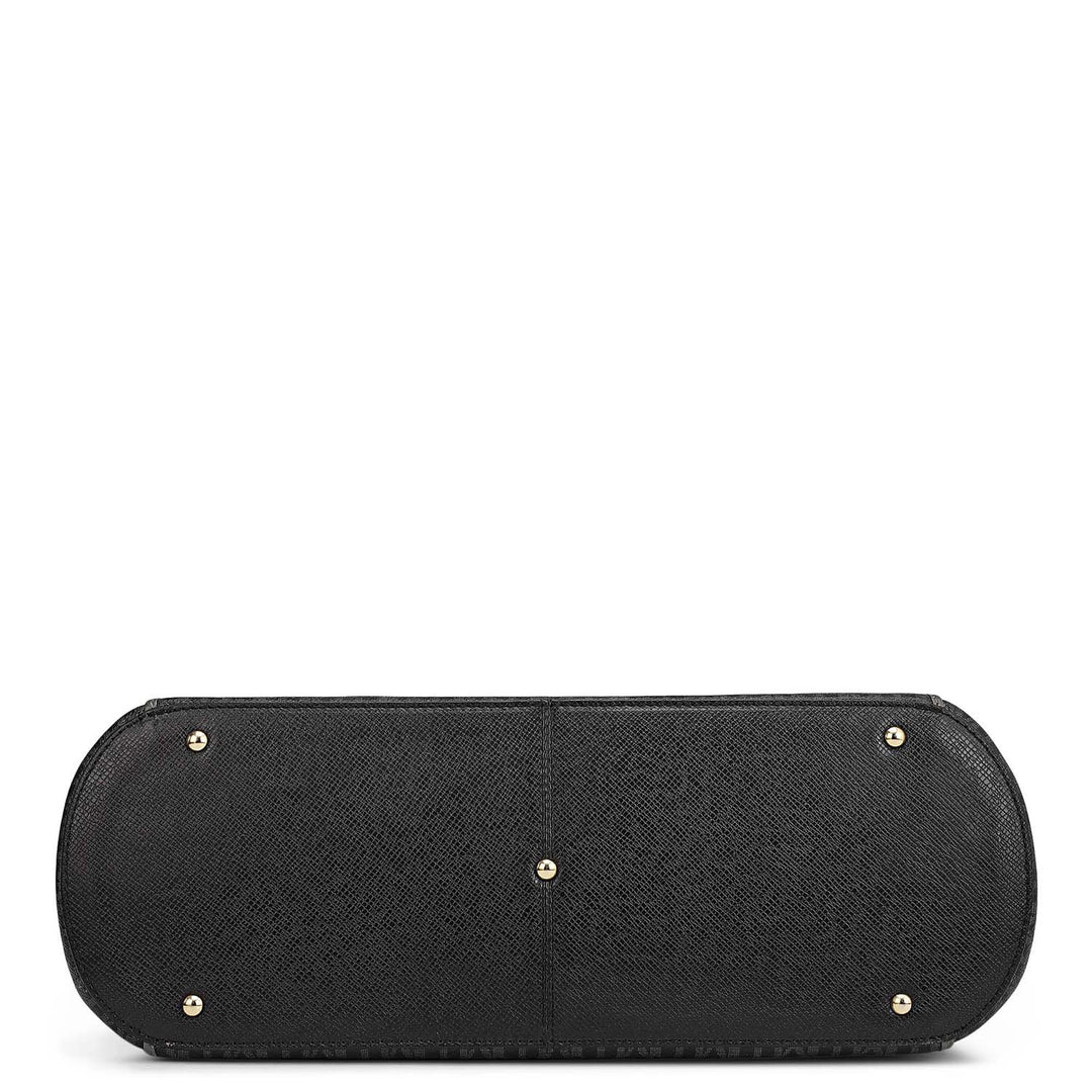 Large Monogram Leather Tote - Black