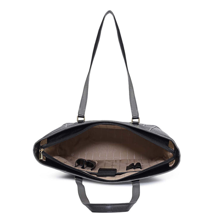 Large Monogram Leather Tote - Black
