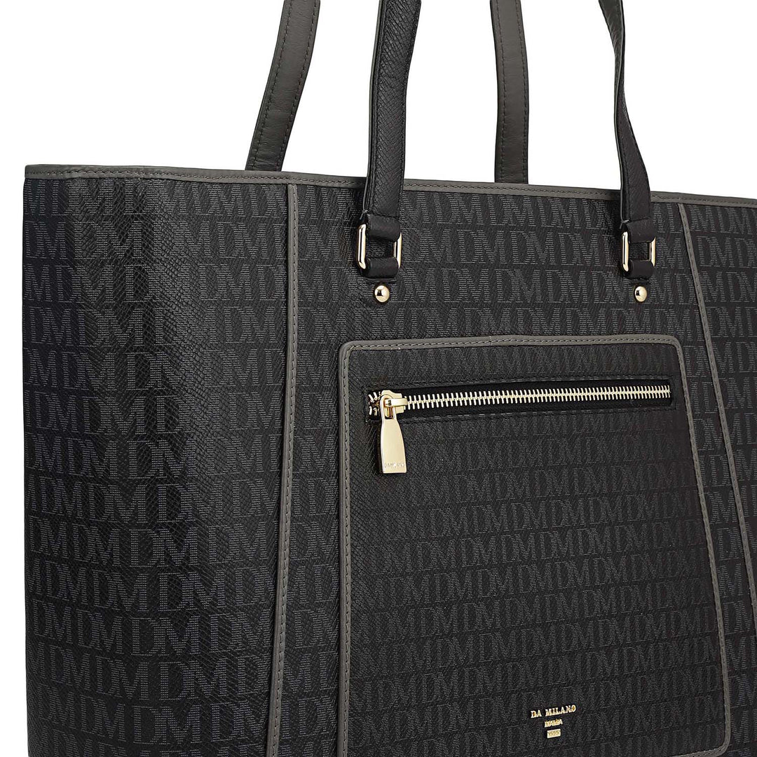 Large Monogram Leather Tote - Black