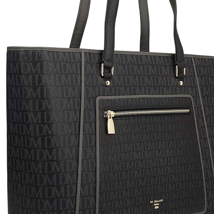 Large Monogram Leather Tote - Black