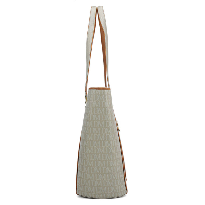 Large Monogram Leather Tote - Stone Grey