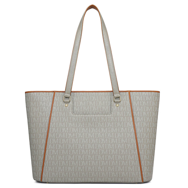 Large Monogram Leather Tote - Stone Grey