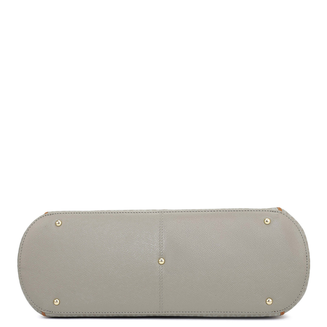 Large Monogram Leather Tote - Stone Grey