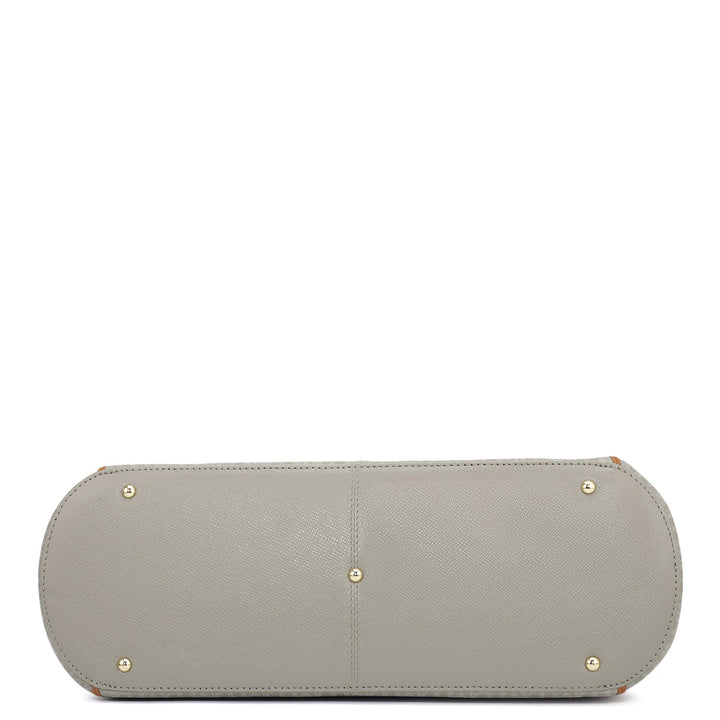 Large Monogram Leather Tote - Stone Grey