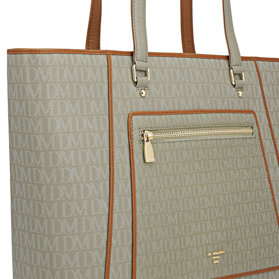 Large Monogram Leather Tote - Stone Grey