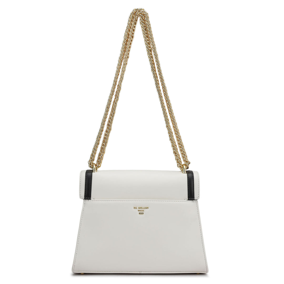 Small Plain Leather Shoulder Bag - Snow