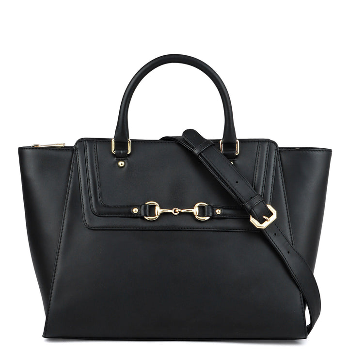 Medium Plain Leather Satchel - Black