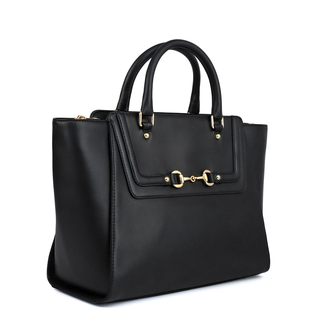 Medium Plain Leather Satchel - Black