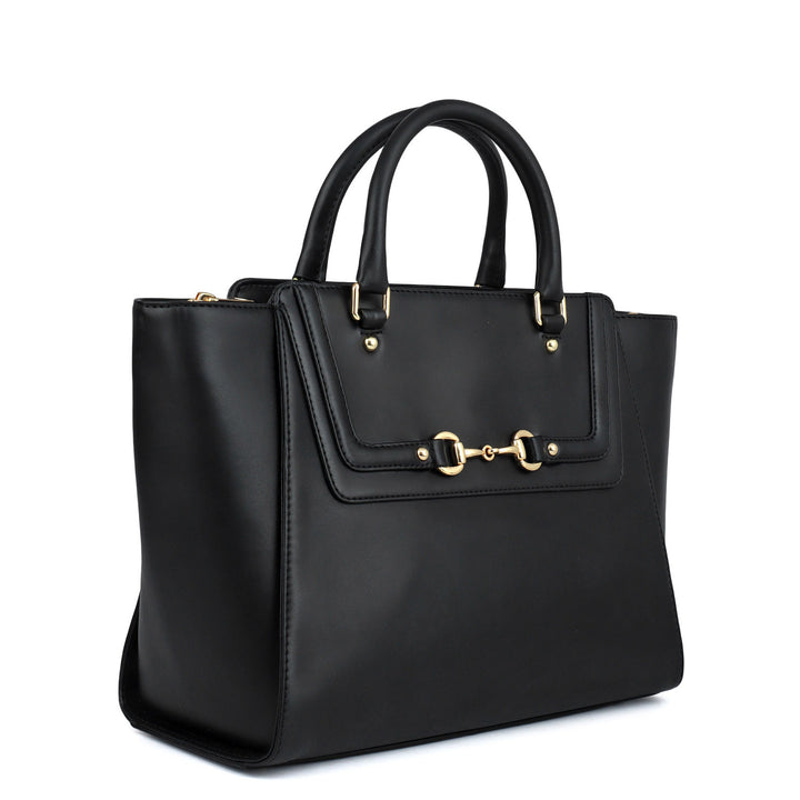 Medium Plain Leather Satchel - Black