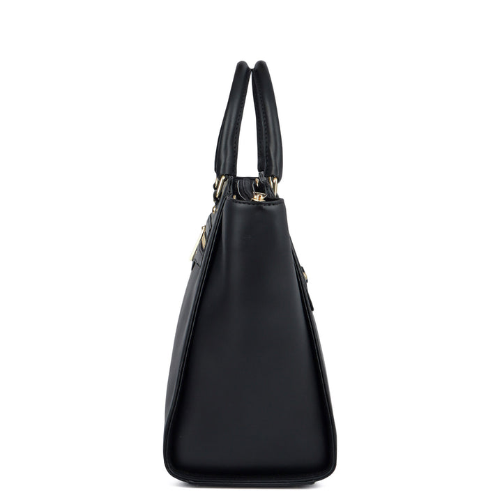 Medium Plain Leather Satchel - Black