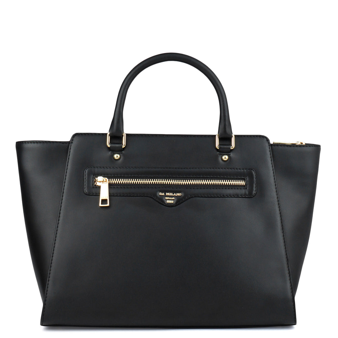 Medium Plain Leather Satchel - Black