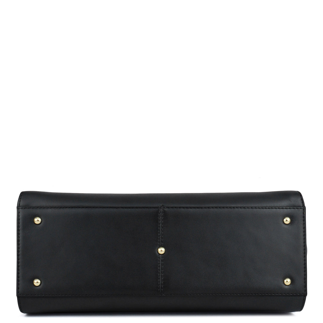 Medium Plain Leather Satchel - Black