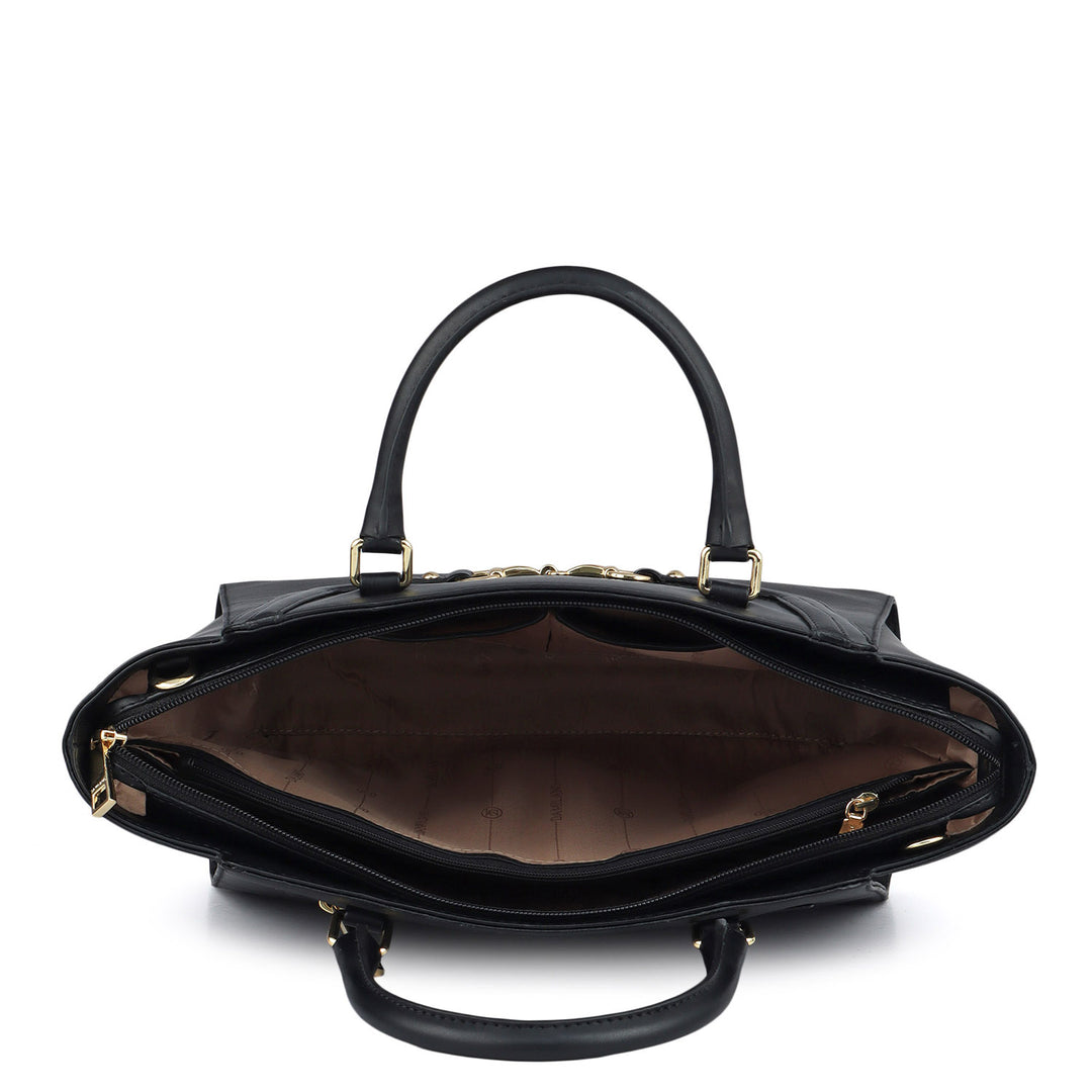 Medium Plain Leather Satchel - Black