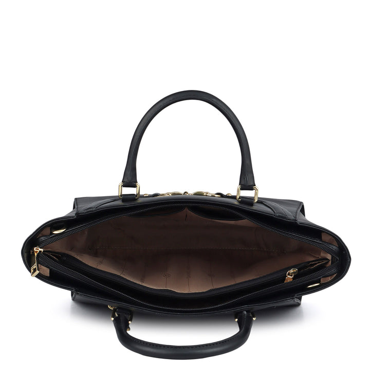Medium Plain Leather Satchel - Black