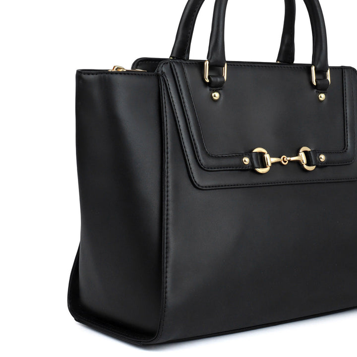 Medium Plain Leather Satchel - Black