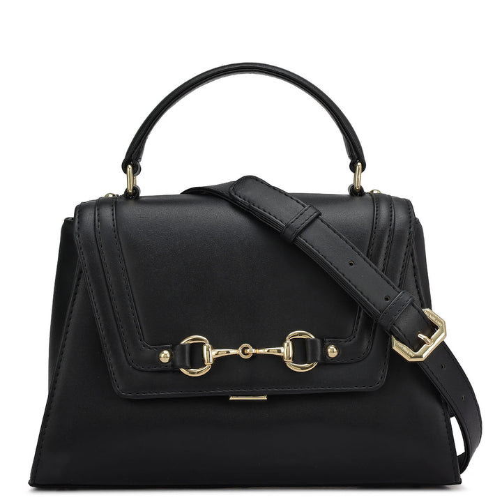 Small Plain Leather Satchel - Black